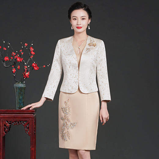 上海旗袍厂ZY-T0659春季新款简约时尚两件套大码绣花连衣裙 商品图0