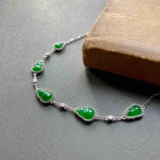 冰种阳绿辣色翡翠葫芦手链18k白金镶嵌 商品图1