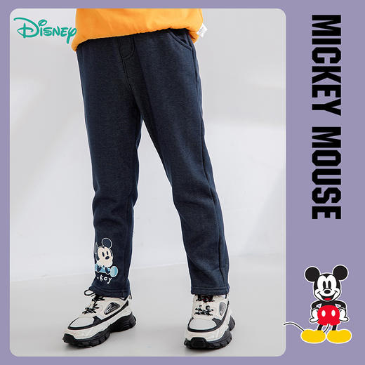 迪士尼米奇男童宝宝春秋保暖加绒仿牛仔长裤裤子 商品图1
