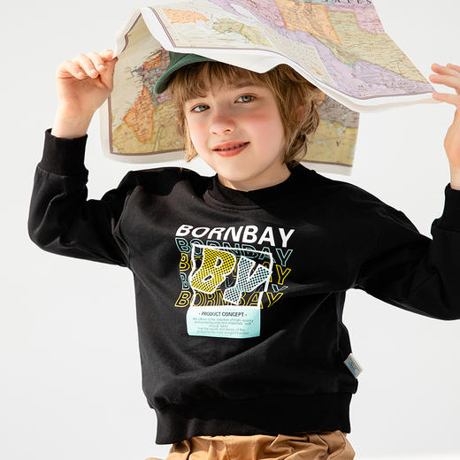 贝贝怡童装男童卫衣春秋款春季新款儿童运动圆领套头上衣潮 商品图2