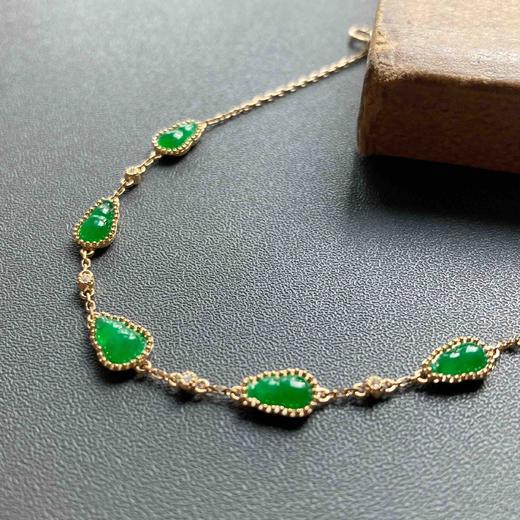 冰种阳绿辣色翡翠葫芦手链18k黄金镶嵌 商品图3