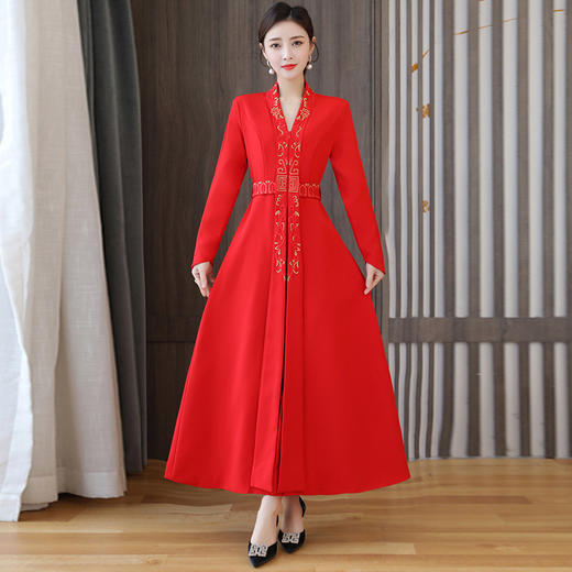 AHM  atfs8986气质唐装刺绣修身显瘦长裙外套 商品图0