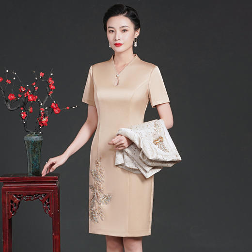 上海旗袍厂ZY-T0659春季新款简约时尚两件套大码绣花连衣裙 商品图1