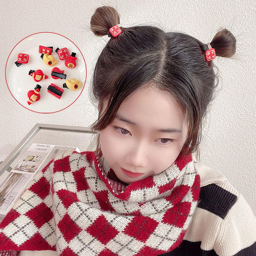 女童过年头饰新款吉祥如意新年金元宝发夹红色恭喜发财边夹发饰 商品图1