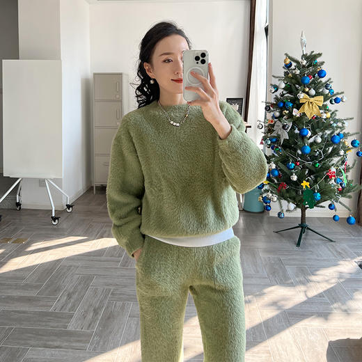 “毛茸茸特辑”仿貂绒针织圆领毛衣&家居裤套装 商品图9