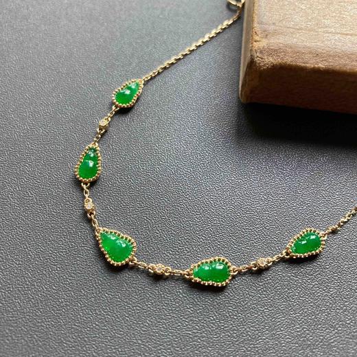 冰种阳绿辣色翡翠葫芦手链18k黄金镶嵌 商品图2