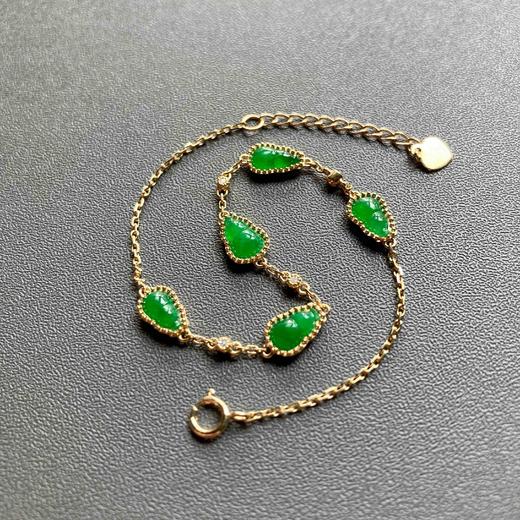 冰种阳绿辣色翡翠葫芦手链18k黄金镶嵌 商品图0