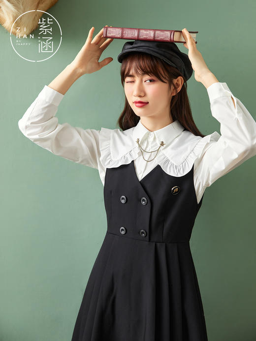 ZIHAN紫涵木耳边大翻领衬衫2022春季新款纯色长袖内搭金属链条时尚打底Z2Z01AS160 商品图4