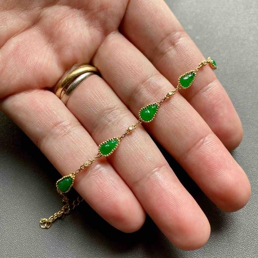 冰种阳绿辣色翡翠葫芦手链18k黄金镶嵌 商品图1