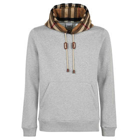 BURBERRY 博柏利 格纹棉质混纺连帽衫 男士卫衣 灰色 8045005 A2142