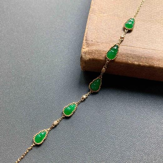 冰种阳绿辣色翡翠葫芦手链18k黄金镶嵌 商品图4