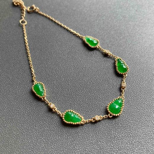 冰种阳绿辣色翡翠葫芦手链18k黄金镶嵌 商品图5