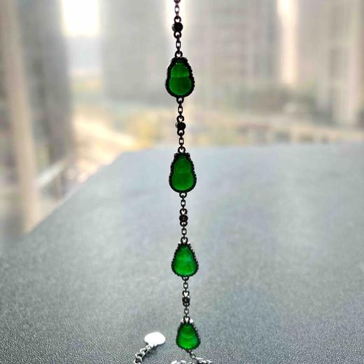 冰种阳绿辣色翡翠葫芦手链18k白金镶嵌 商品图9