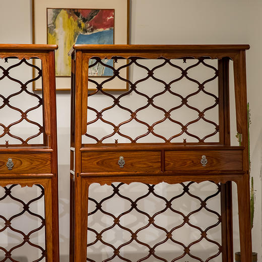 红木活扇带屉双层架格（一对） 商品图1