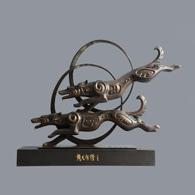 宇达青铜摆件 韩美林作品《黄犬有情》艺术装饰摆件  高40cm