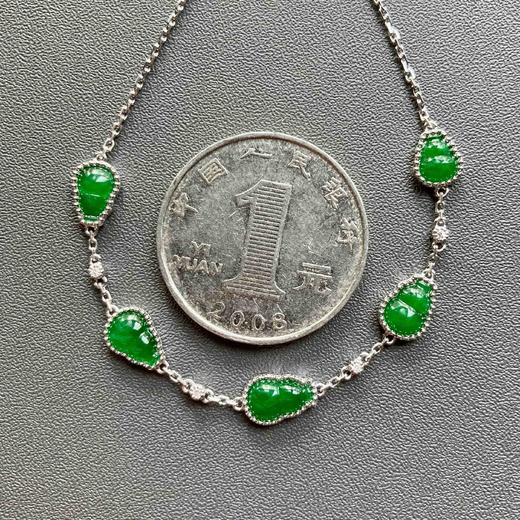 冰种阳绿辣色翡翠葫芦手链18k白金镶嵌 商品图5