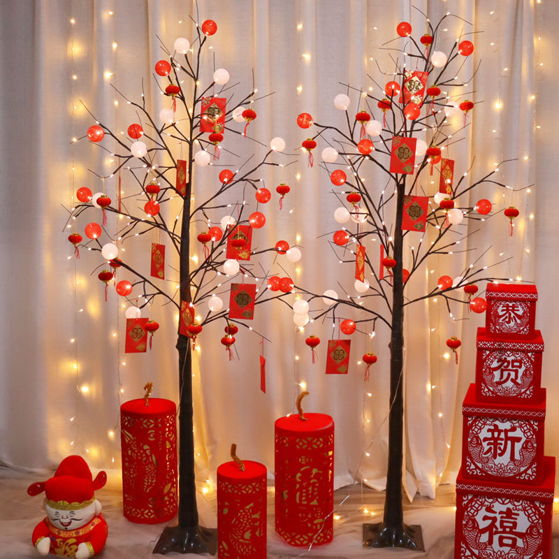 元旦新年美陈布置灯树春节场景布置摆件元旦酒店大厅过年装饰家用