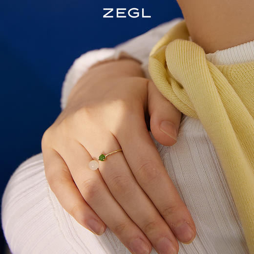 ZEGL玉石戒指女轻奢小众设计精致高级感指环复古装饰食指开口戒指 商品图5