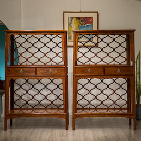 红木活扇带屉双层架格（一对）