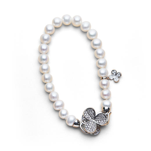 美裕 【幸运草】淡水珍珠花样手链 6.5-7.5mm白 105001 商品图3