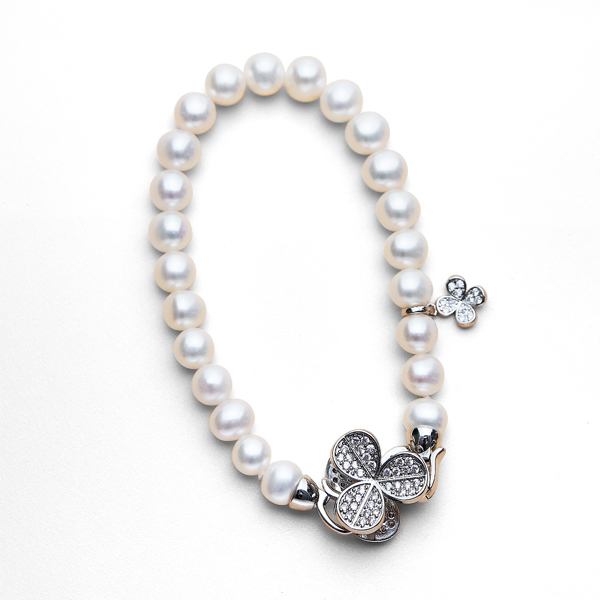 美裕 【幸运草】淡水珍珠花样手链 6.5-7.5mm白 105001