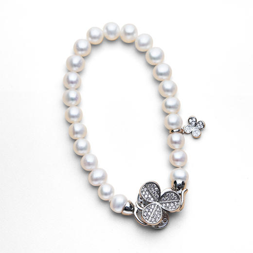 美裕 【幸运草】淡水珍珠花样手链 6.5-7.5mm白 105001 商品图0