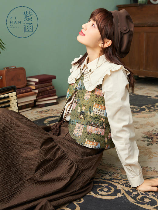 ZIHAN紫涵木耳边大翻领衬衫2022春季新款纯色长袖内搭金属链条时尚打底Z2Z01AS160 商品图3