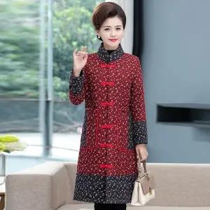 BKX-5202 冬装民族风盘扣棉衣加棉加厚老年女装外套大码中长款立领棉服 商品图4