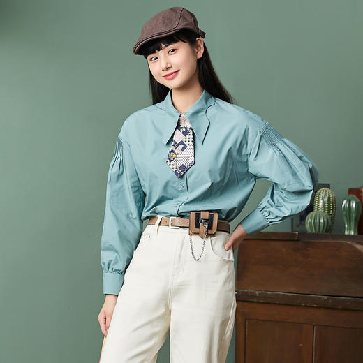 ZIHAN紫涵蝴蝶领长袖衬衫2022春季新款设计感领带复古打底女士纯色内搭Z2Z01AS125 商品图3