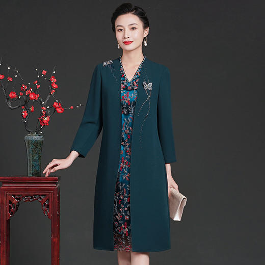 上海旗袍厂ZY-Q5936春装新款大码遮肚时尚显瘦假两件中长款绣花连衣裙 商品图4