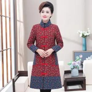 BKX-5202 冬装民族风盘扣棉衣加棉加厚老年女装外套大码中长款立领棉服 商品图9