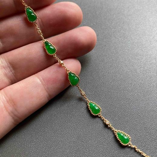 冰种阳绿辣色翡翠葫芦手链18k黄金镶嵌 商品图9