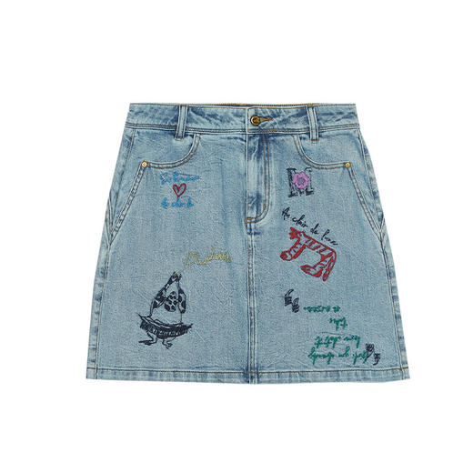 MIIDII谜底2022春新款时尚减龄图案印花A型短牛仔半身裙221MB0072 商品图4