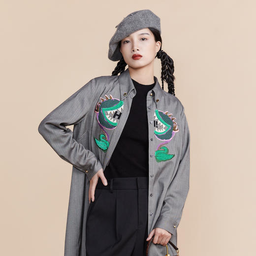 MIIDII谜底2022春新款时尚打底衫圆领刺绣套头针织衫女221MZ0370 商品图3