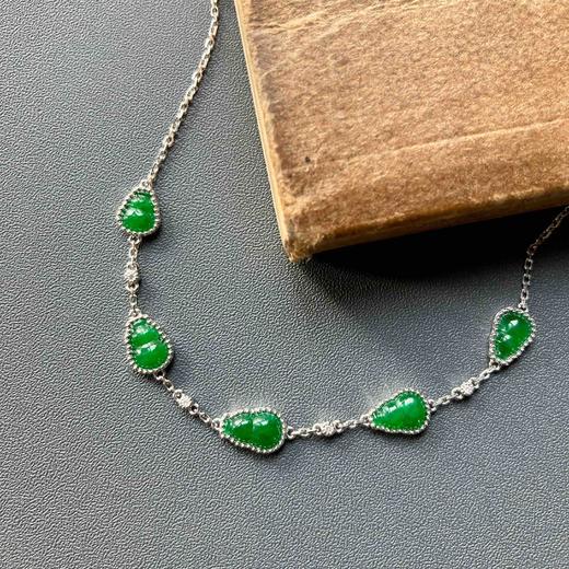 冰种阳绿辣色翡翠葫芦手链18k白金镶嵌 商品图2