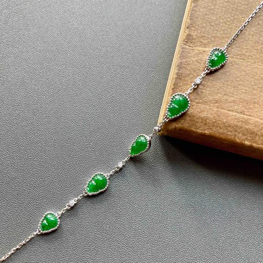 冰种阳绿辣色翡翠葫芦手链18k白金镶嵌 商品图3