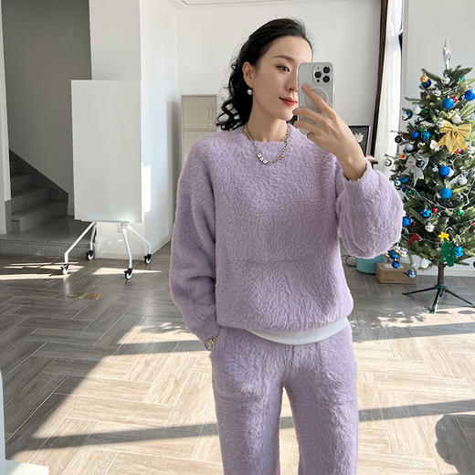 “毛茸茸特辑”仿貂绒针织圆领毛衣&家居裤套装 商品图10