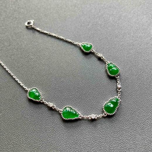 冰种阳绿辣色翡翠葫芦手链18k白金镶嵌 商品图4