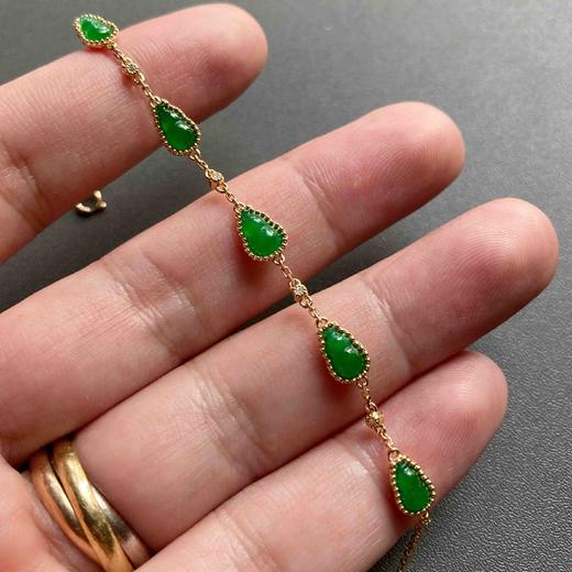 冰种阳绿辣色翡翠葫芦手链18k黄金镶嵌 商品图8