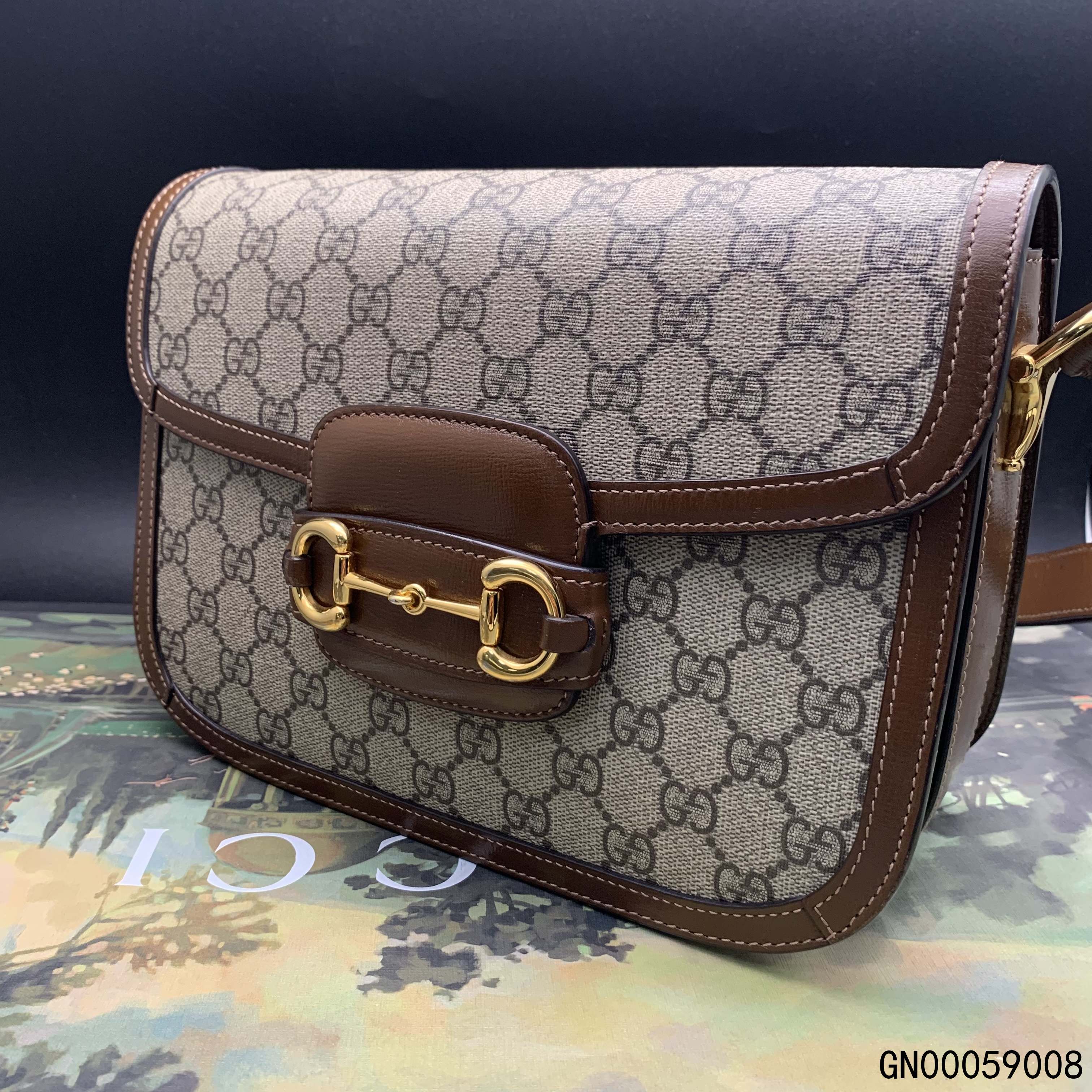 【二手9新】gucci古驰马衔扣1955系列小号乌木色肩背包/gn00059008