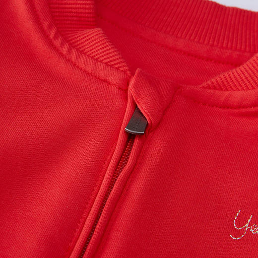 英氏女童外套女宝拉链衫红色休闲短外服22新品棒球衫YRWBJ12123A 商品图3