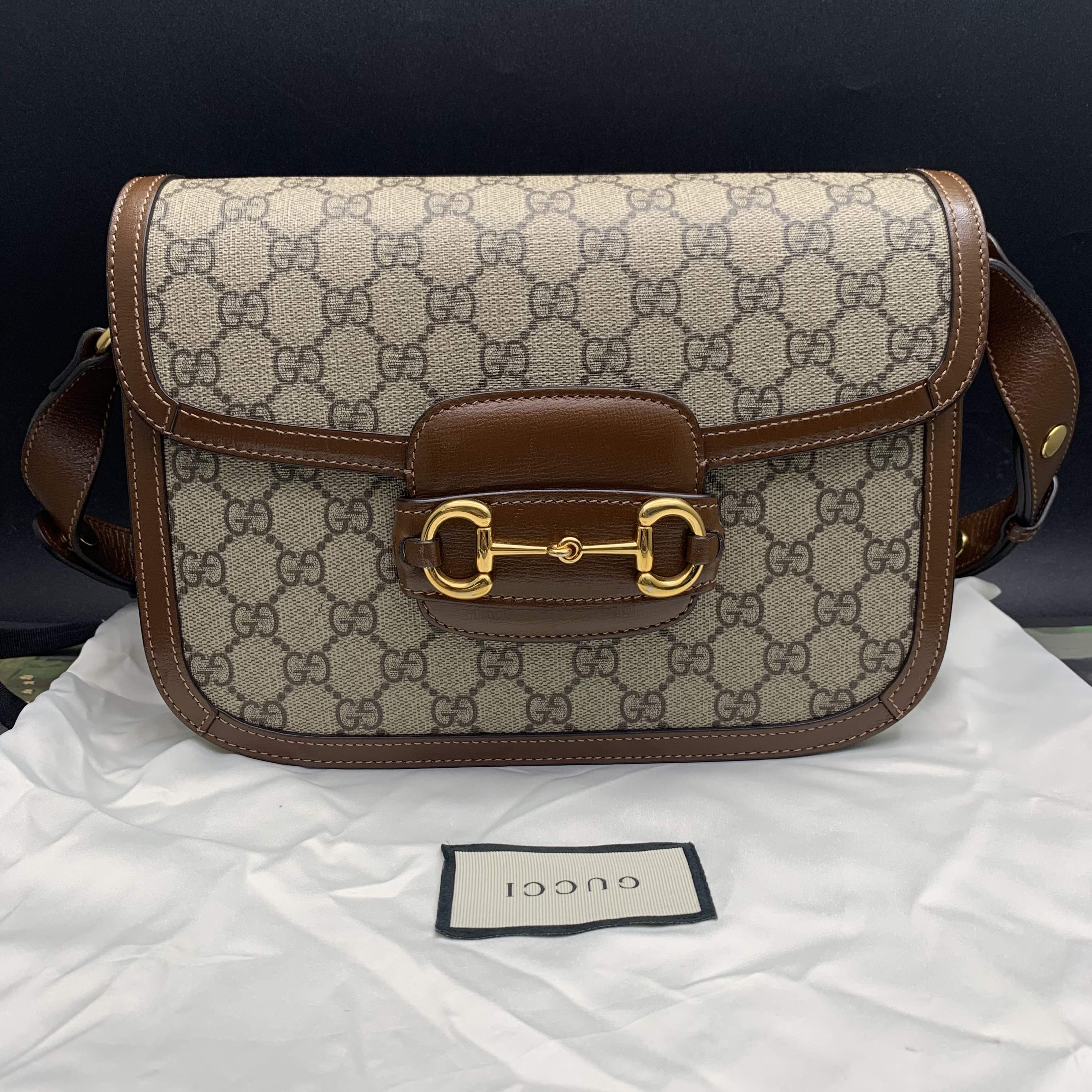 【二手9新】gucci古驰马衔扣1955系列小号乌木色肩背包/gn00059008