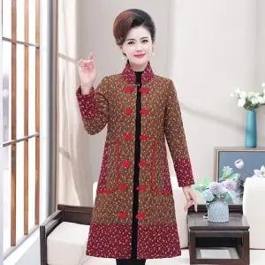 BKX-5202 冬装民族风盘扣棉衣加棉加厚老年女装外套大码中长款立领棉服 商品图10