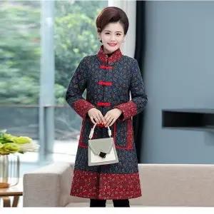 BKX-5202 冬装民族风盘扣棉衣加棉加厚老年女装外套大码中长款立领棉服 商品图8