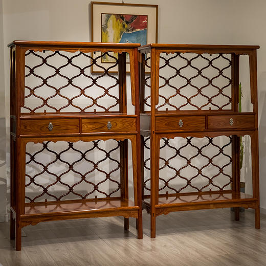 红木活扇带屉双层架格（一对） 商品图4