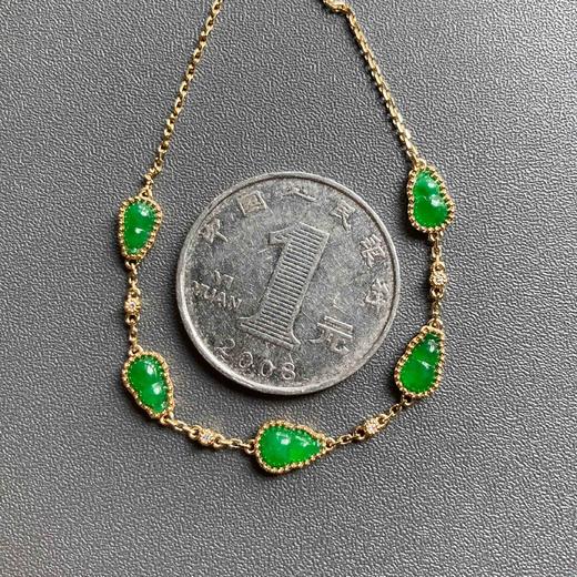 冰种阳绿辣色翡翠葫芦手链18k黄金镶嵌 商品图6