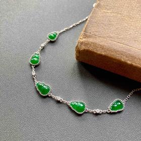 冰种阳绿辣色翡翠葫芦手链18k白金镶嵌