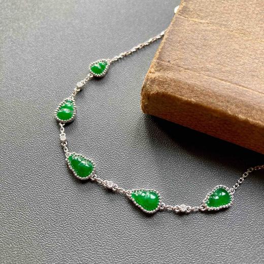 冰种阳绿辣色翡翠葫芦手链18k白金镶嵌 商品图0