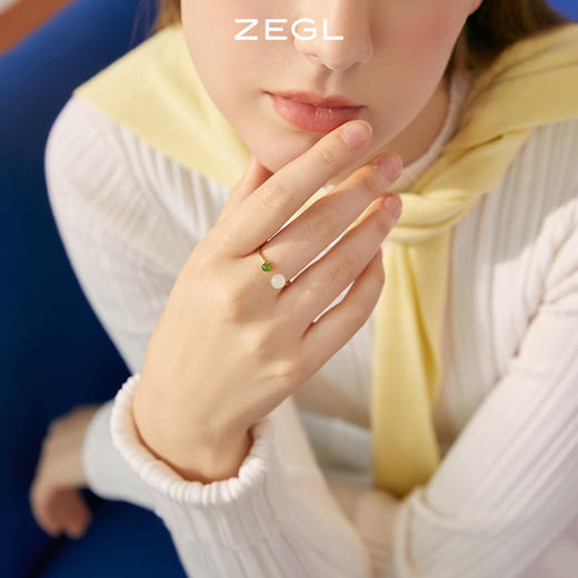 ZEGL玉石戒指女轻奢小众设计精致高级感指环复古装饰食指开口戒指 商品图2