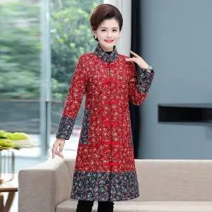 BKX-5202 冬装民族风盘扣棉衣加棉加厚老年女装外套大码中长款立领棉服 商品图2